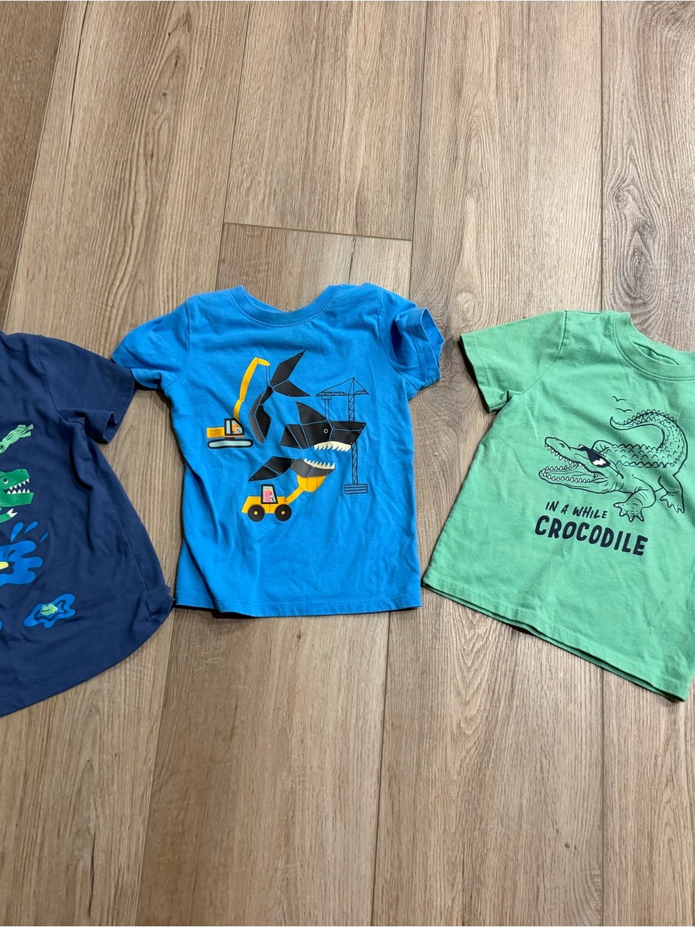 Kids Short Sleeve Blue Shark & Excavator Graphic Tee - Unbranded